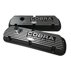 1964-73 "COBRA POWERED BY FORD" VALVE COVERS, BLOCK LETTERS, BLACK, PAIR
